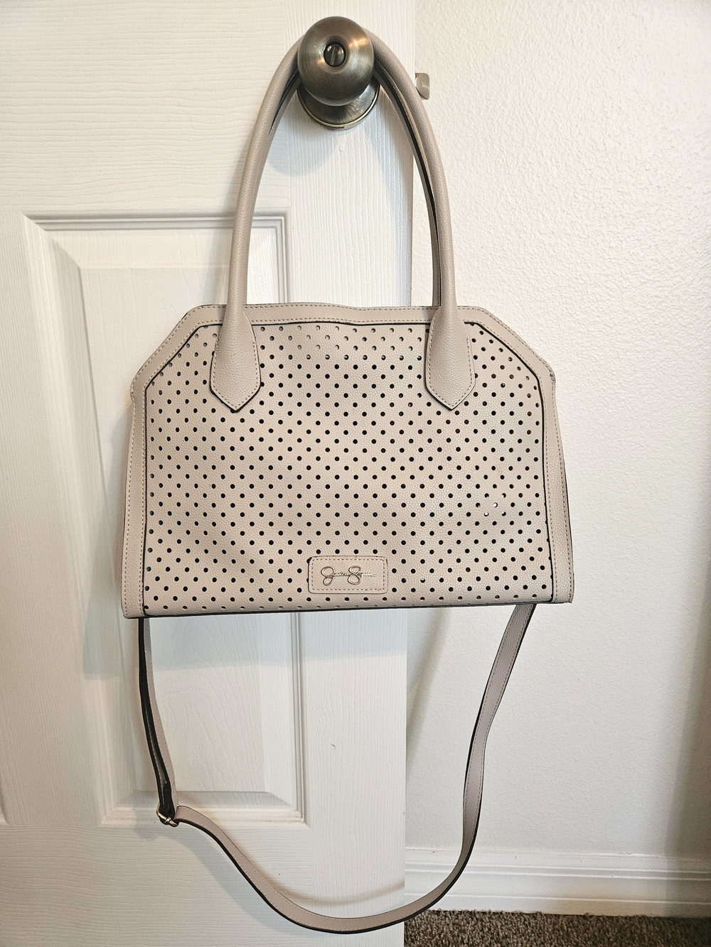 Jessica Simpson Perforated Dome Satchel Handbag - Cream